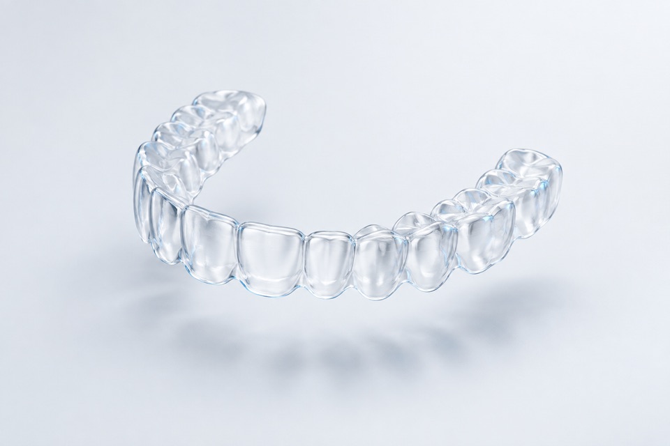 Illustration of a clear orthodontic aligner